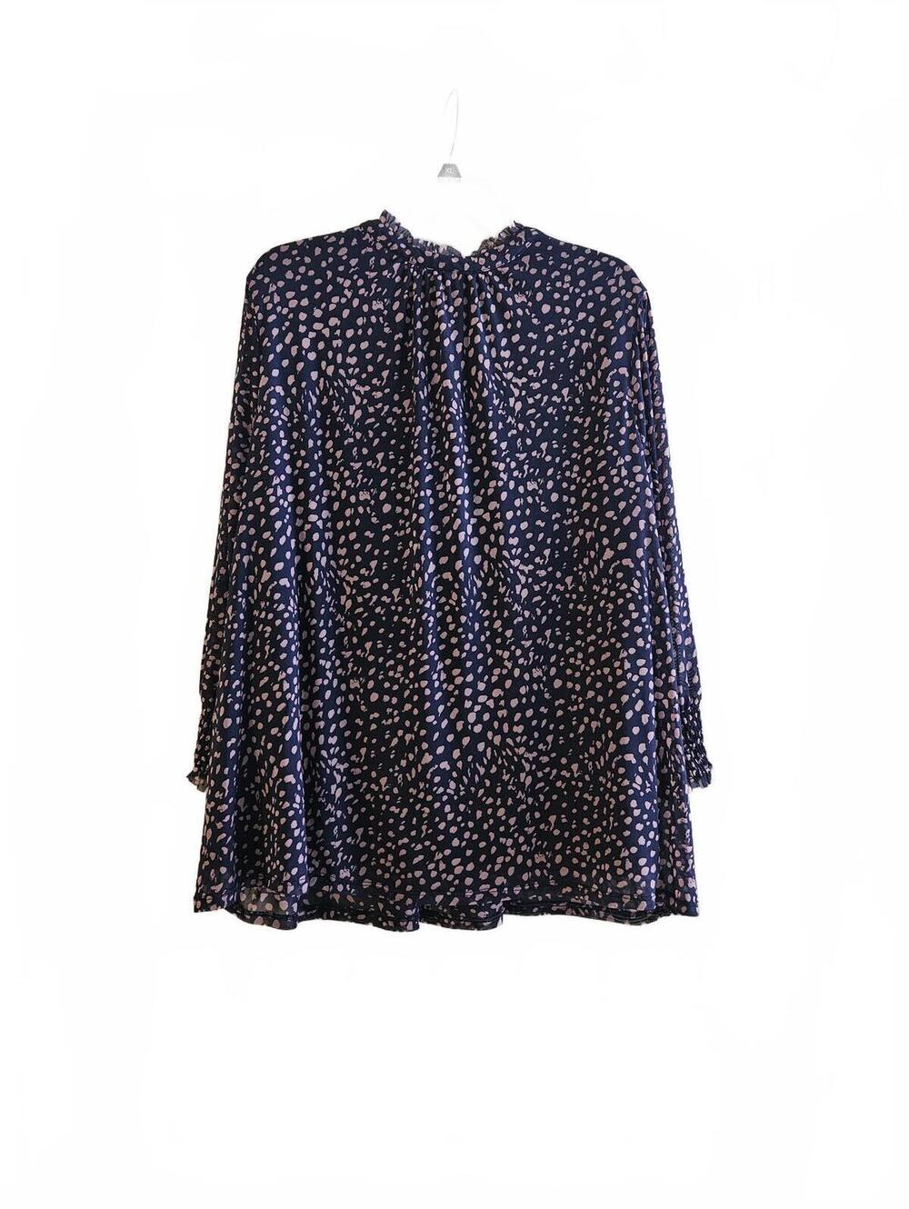 Cato Navy Blue Pink Abstract Speckled Smocked Keyhole Tie Tunic Top-Size 26/28W - Picture 2 of 5